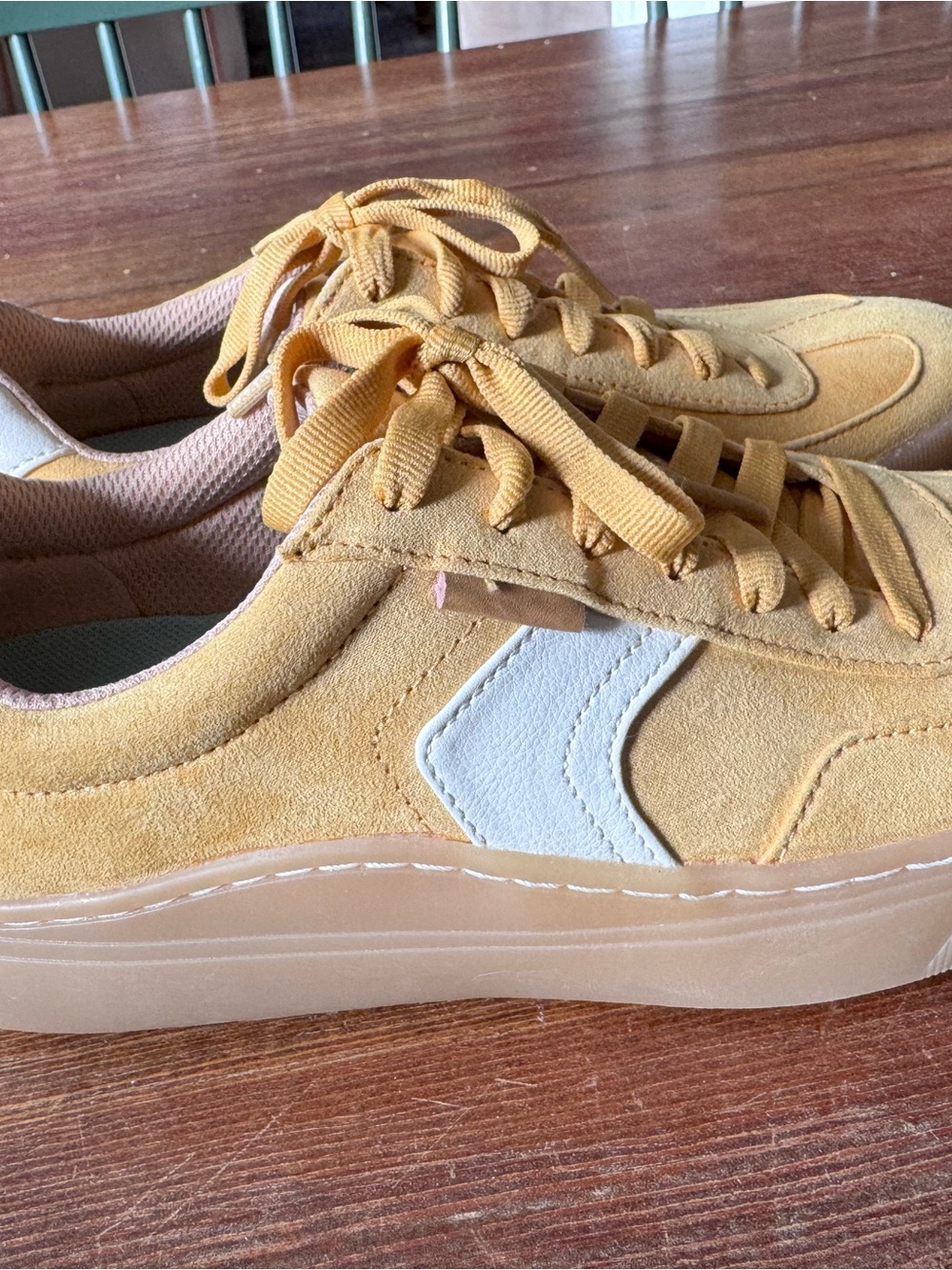 Dr. Scholl's Women's Mustard Yellow Suede Sneakers with White Accent
